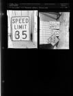 Vandalism to highway signs (2 Negatives) (June 9, 1954) [Sleeve 12, Folder c, Box 4]